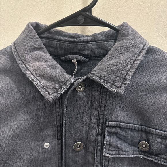 Free People Embellished Military Shirt Jacket Gray Distressed Beaded Patchwork - Picture 4 of 13